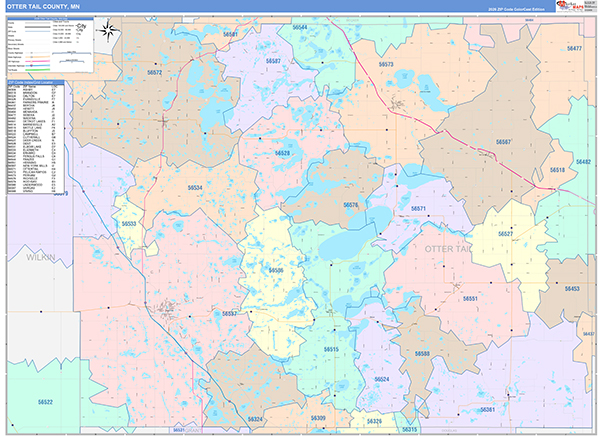 Otter Tail County, MN Zip Code Map